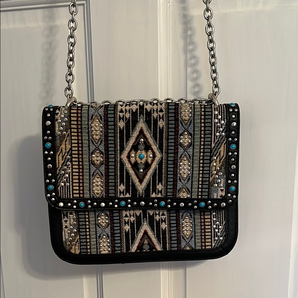 Embroidered Black and Gold Women's Bag